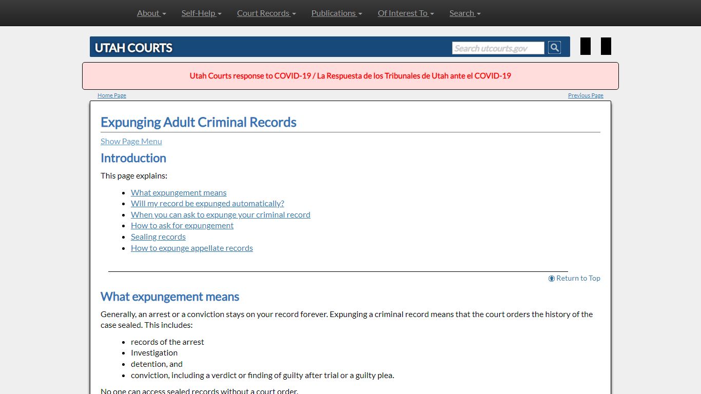 Expunging Adult Criminal Records - Utah Courts